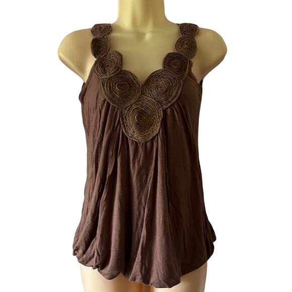 Body Central Y2K Brown Knit Top Bubble Textured Roses - Picture 1 of 7